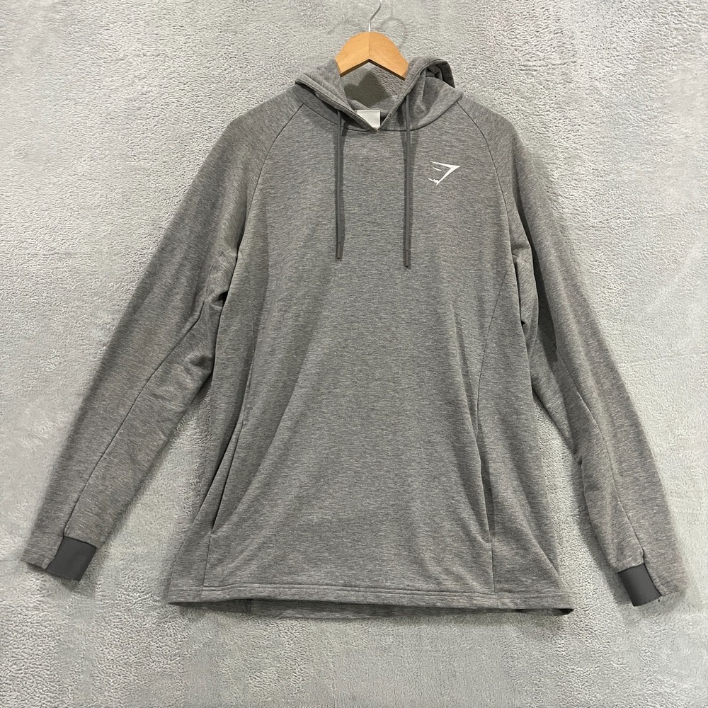 Gymshark Workout Hoodie Mens Large Gray Athletic Long Sleeve Drawstring Pullover